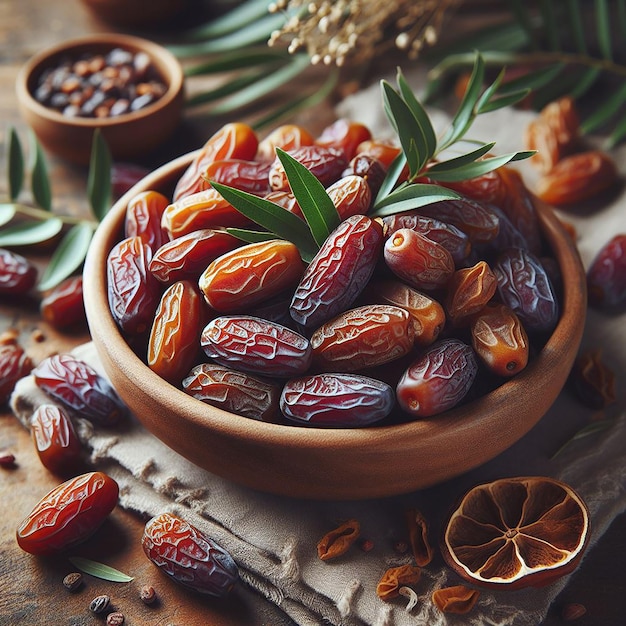 Photo sweet dried dates on table