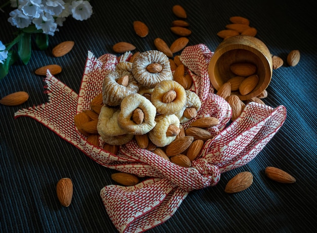 Sweet dried figs stuffed almonds