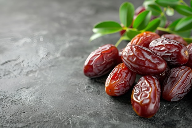 Sweet dry dates on a gray table