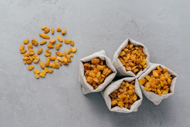 Sweet dry raisins in hessian sacks 