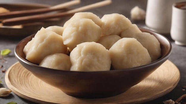 Sweet dumplings in bowl on table