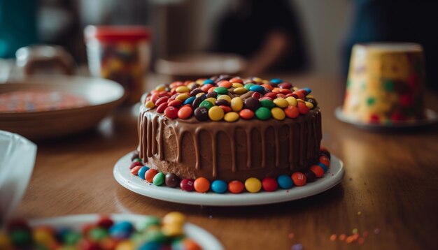 Фото Сладкая еда гурманский многоцветный шоколад на столе празднование конфеты, выпеченные искусственным интеллектом