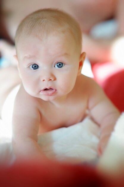 Sweet four month old baby boy portrait