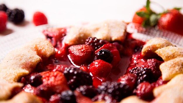 Sweet French galette red berries, strawberries, blackberries and raspberries.