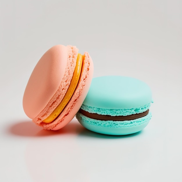 Sweet French macaroons on a white background dessert Generative AI