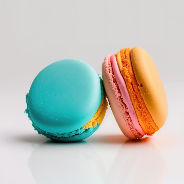 Sweet French macaroons on a white background dessert Generative AI