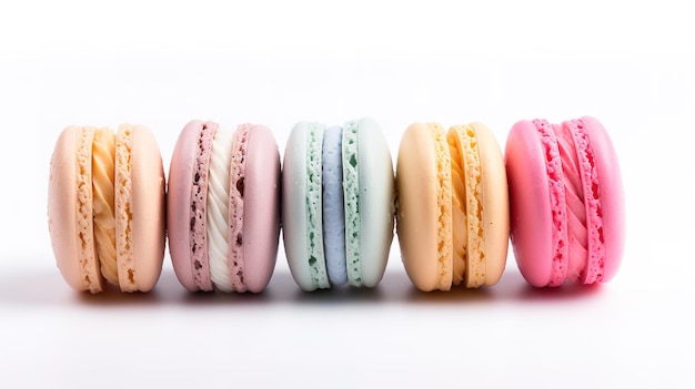 Sweet French macaroons on a white background dessert