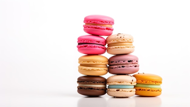 Sweet French macaroons on a white background dessert