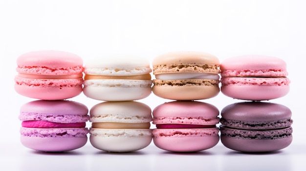 Sweet French macaroons on a white background dessert