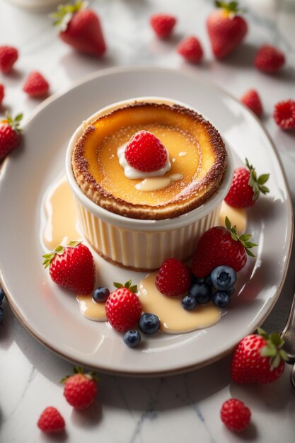 Sweet and Fresh Berry Tart with Cream and Cake Dessert