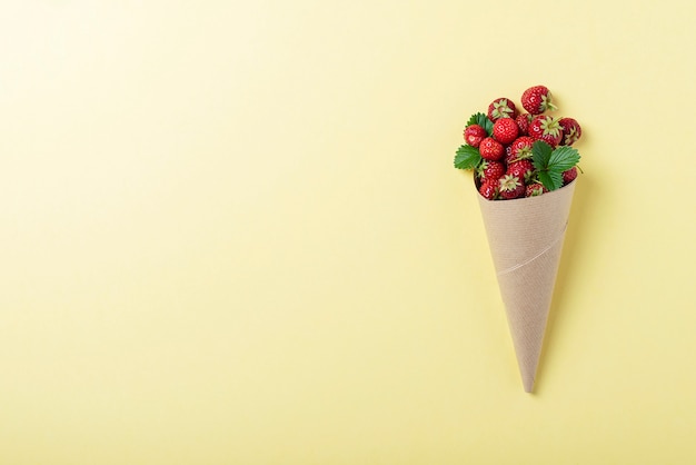 Sweet fresh strawberries in paper cones