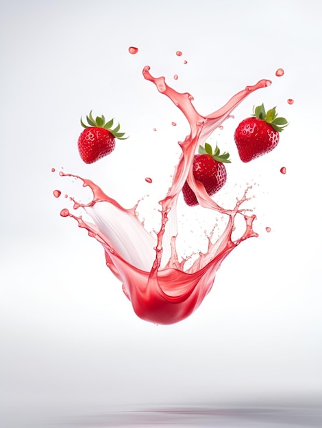 Sweet fresh strawberry juice or jam splash swirl with strawberry Red berry juice splashing