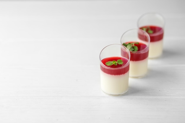 Sweet fruit dessert in cups Copy space Concept of food desserts party