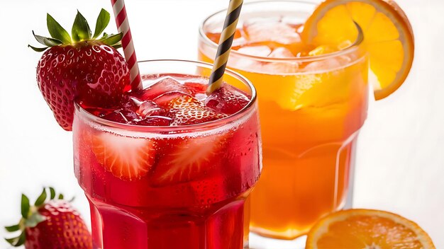 写真 sweet fruits beverage strawberry soda and orange soda cold drink vitamin fruit tasty drinks