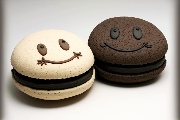 Sweet funny cakes in form of grey and black whoopie pie