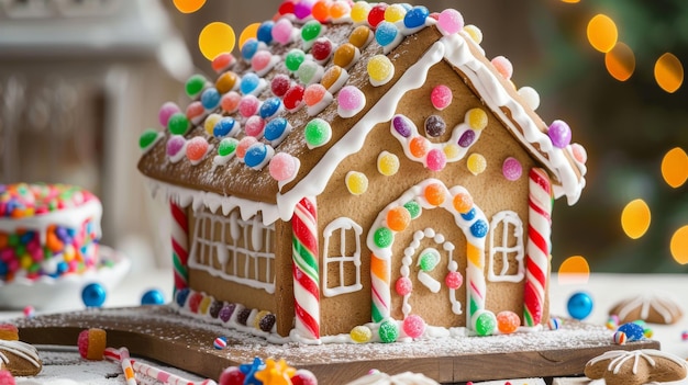 Sweet gingerbread house with candy decorations AI generated illustration