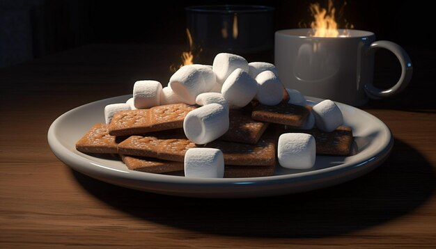 Photo sweet gourmet dessert on wooden table stack generated by artificial intelligence