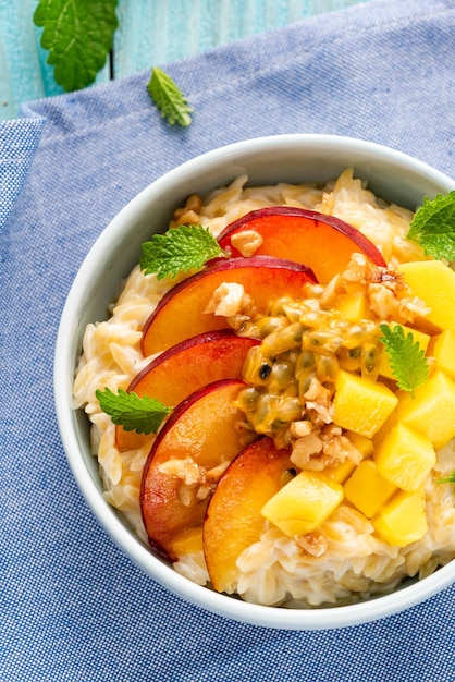 Sweet and Healthy Porridge with Fresh Fruits Diet Breafast Idea