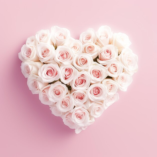 Sweet heart from flowers on pink background Ai generated