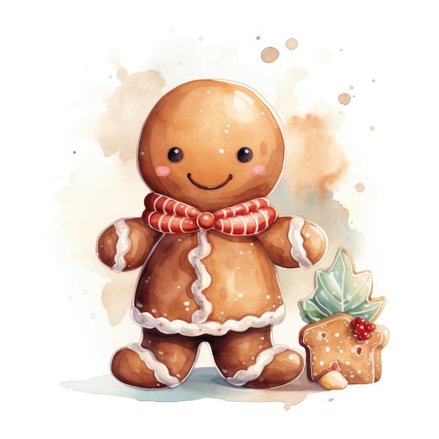 Sweet Holiday Delights A Watercolor Gingerbread Man with Christmas Candy