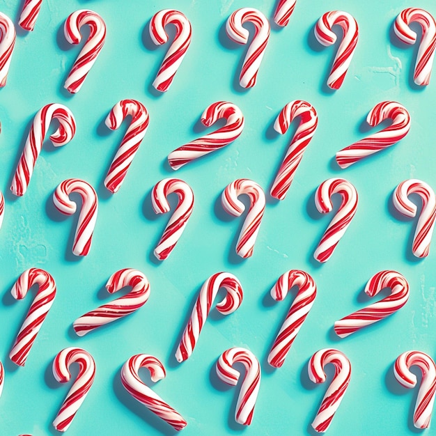 Sweet holiday treat Candy cane pattern isolated on blue backdrop For Social Media Post Size