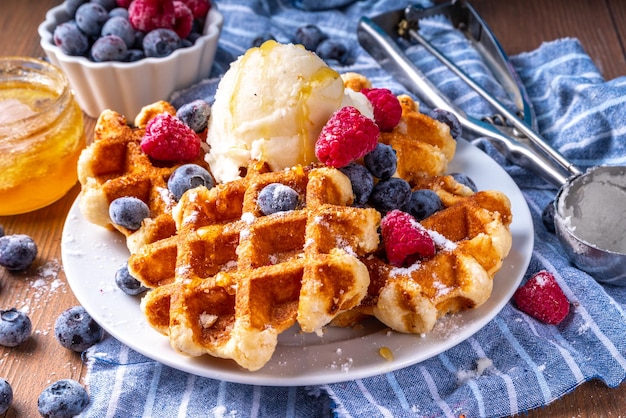 Sweet Homemade Belgian Waffle with Berry