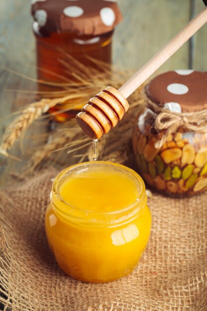 Sweet honey in glass jar