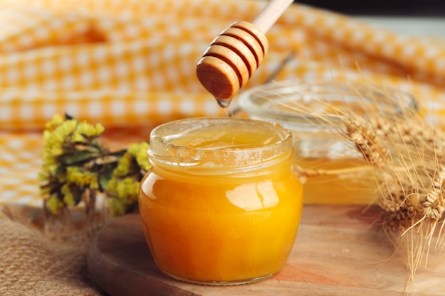 Sweet honey in glass jar