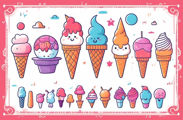 Sweet ice cream in colorful cups Childrens holiday with delicious ice cream joy for children