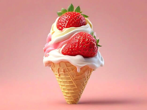 Sweet ice cream cone with strawberry chocolate AI_Generated