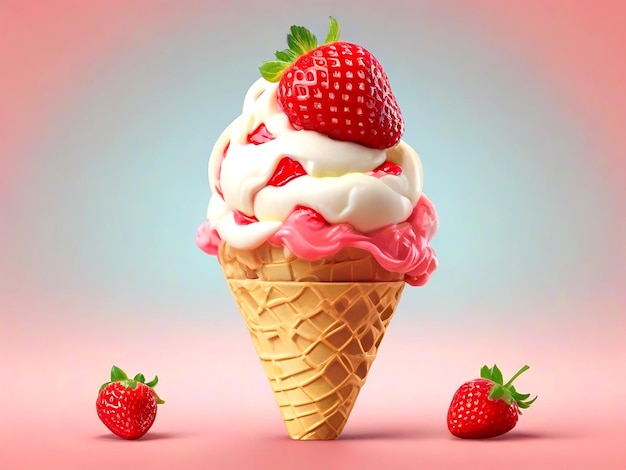 Sweet ice cream cone with strawberry chocolate ai_generated