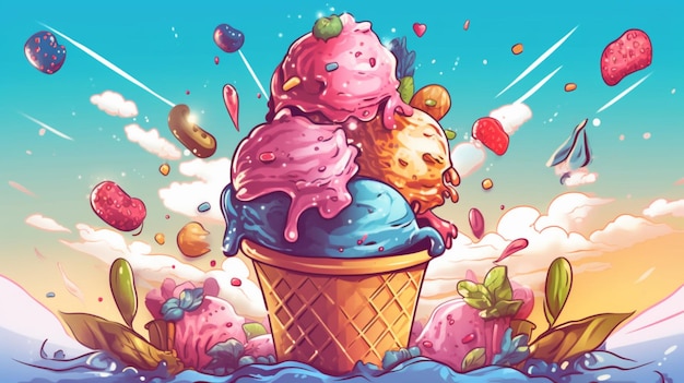 Sweet ice cream illustration ai generative