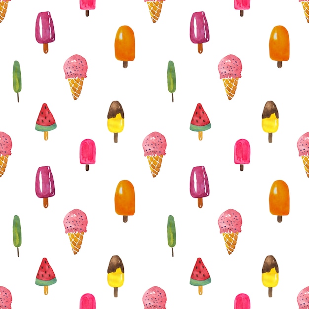 Sweet ice creams and popsicles in seamless patter