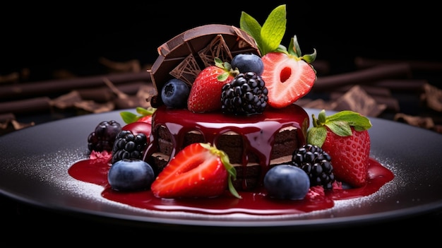 Sweet indulgence gourmet chocolate and berry fruit dessert