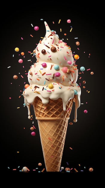 Sweet Indulgence Ice Cream with Strawberry Illustration