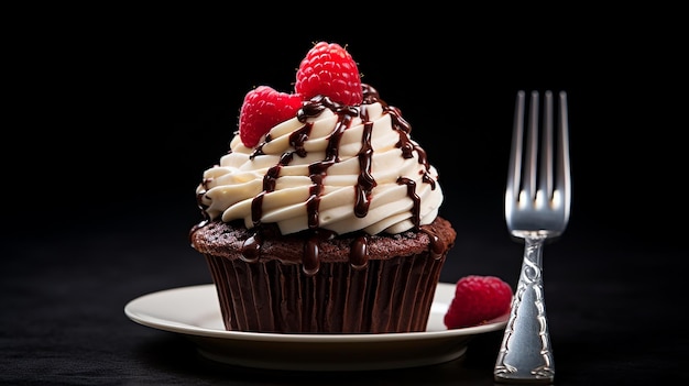 Sweet Indulgence Вкусный кекс и вилка — восхитительное угощение, готовое удовлетворить ваши пристрастия.