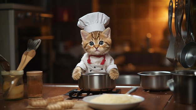 Foto sweet little one in a culinary hat animazione chef