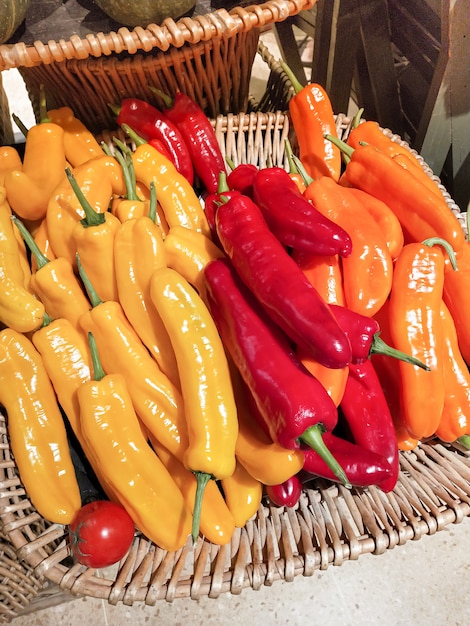 Sweet long peppers in basket