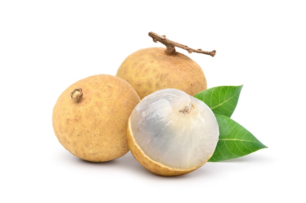 Sweet longan with leaf isolated on white background. Clipping path.