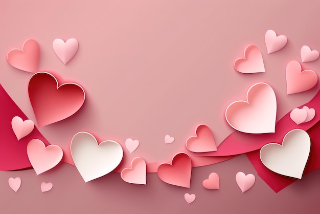 優しいピンクと赤の紙のハートが飛ぶ結婚式やバレンタインデーのウェブサイトの甘い愛のバナー