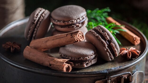 Sweet macaroons flavored with cinnamon and anise for Christmas