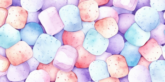 Sweet Marshmallow Candy Horizontal Watercolor Illustration