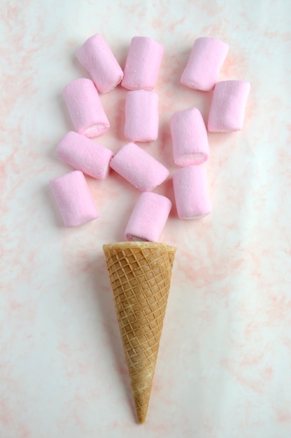 Sweet marshmallows with ice cream cone