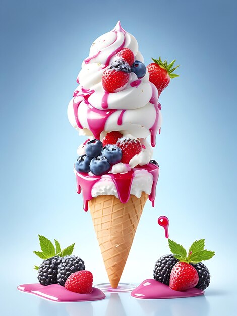 Photo sweet melting ice cream with cherries gummy bears and strawberry ai image