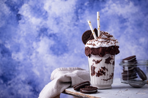 Sweet milkshake with whipped cream