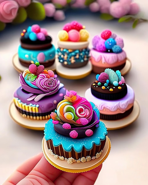 sweet mini cakes and delicious decorated desserts