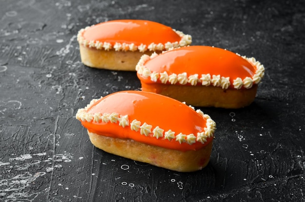 Sweet mini tart with orange cream Baking Top view Sweets
