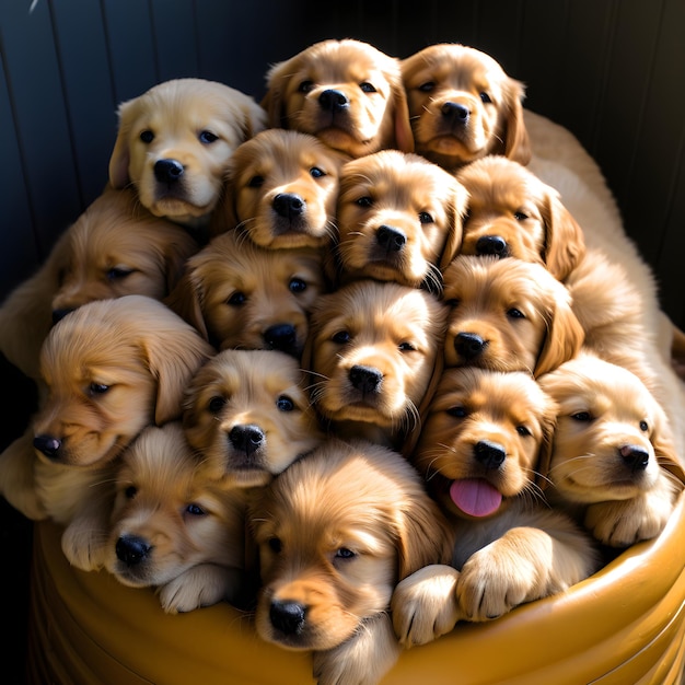 Sweet Moments of Stacked Golden Retriever Babies