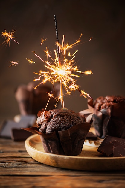 Sweet muffins with choccolate and sparkler