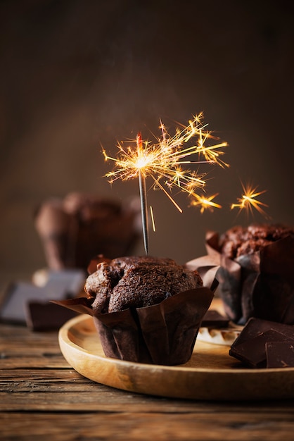 Sweet muffins with choccolate and sparkler